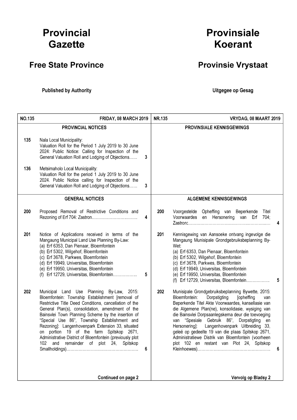 Free State Province Provinsie Vrystaat