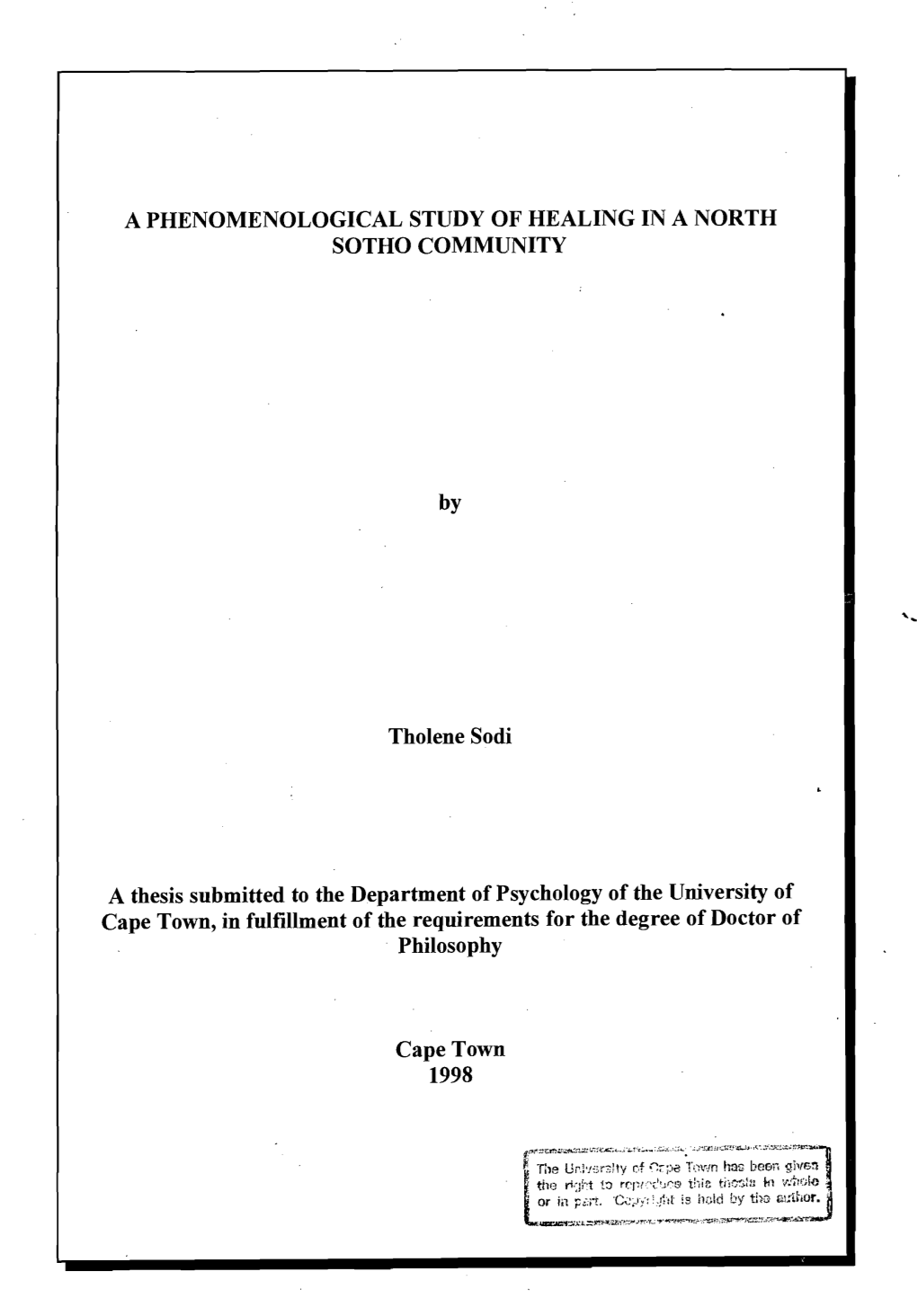 A Phenomenological Study of Healing in a North Sotho Community