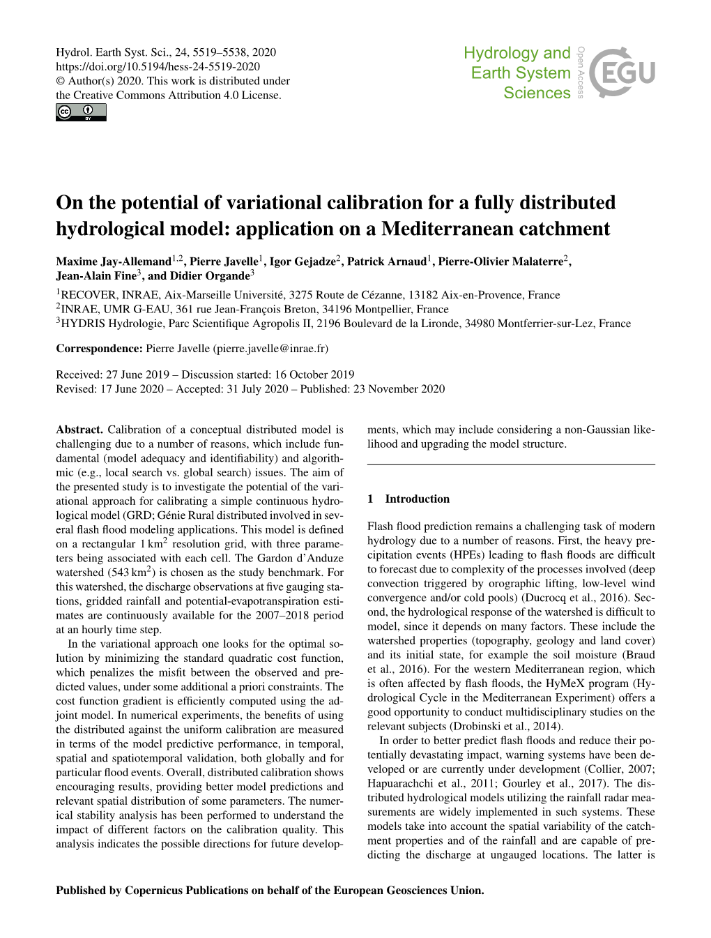 On the Potential of Variational Calibration for a Fully Distributed Hydrological Model: Application on a Mediterranean Catchment