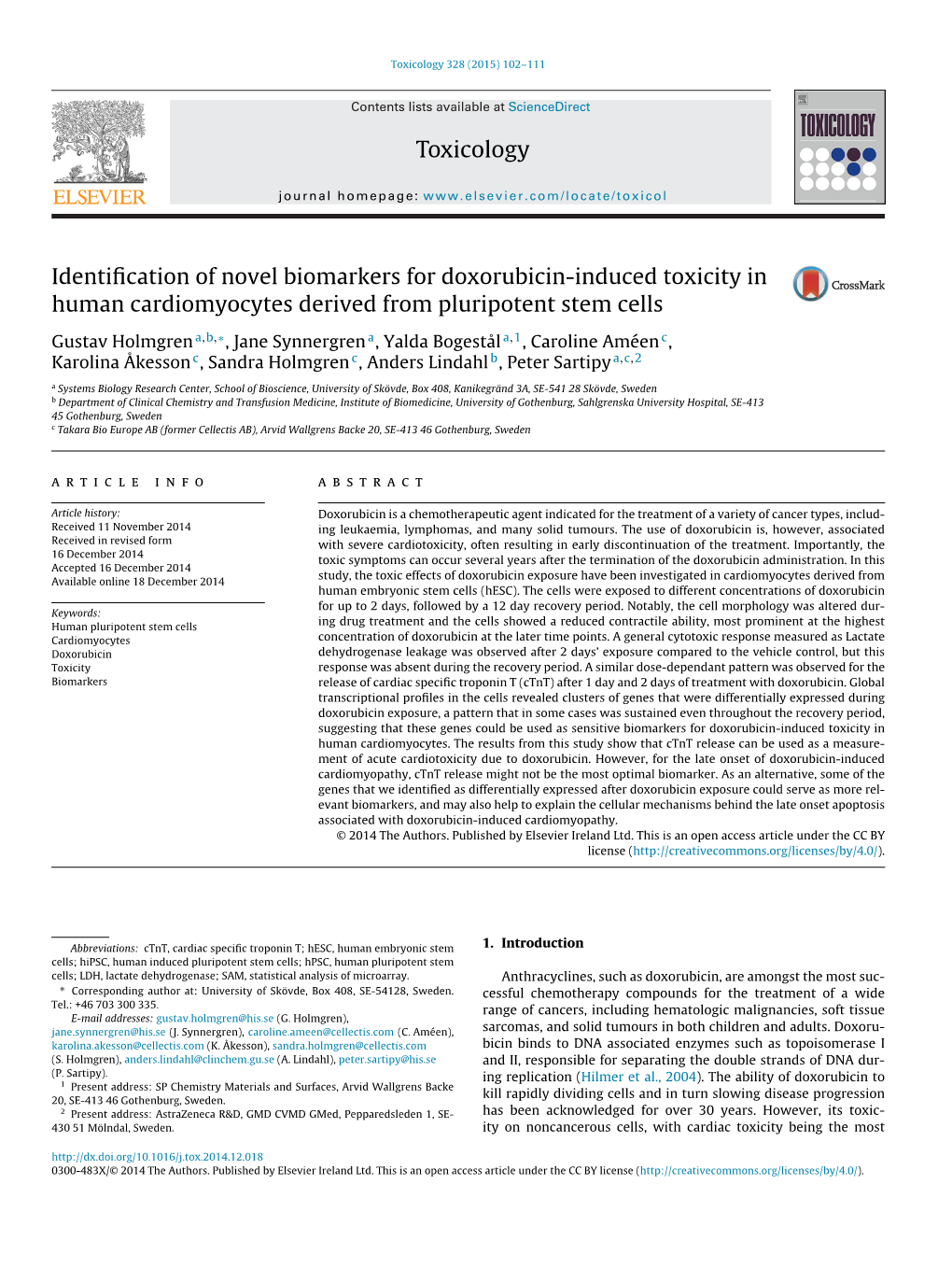 Identification of Novel Biomarkers for Doxorubicin-Induced Toxicity In