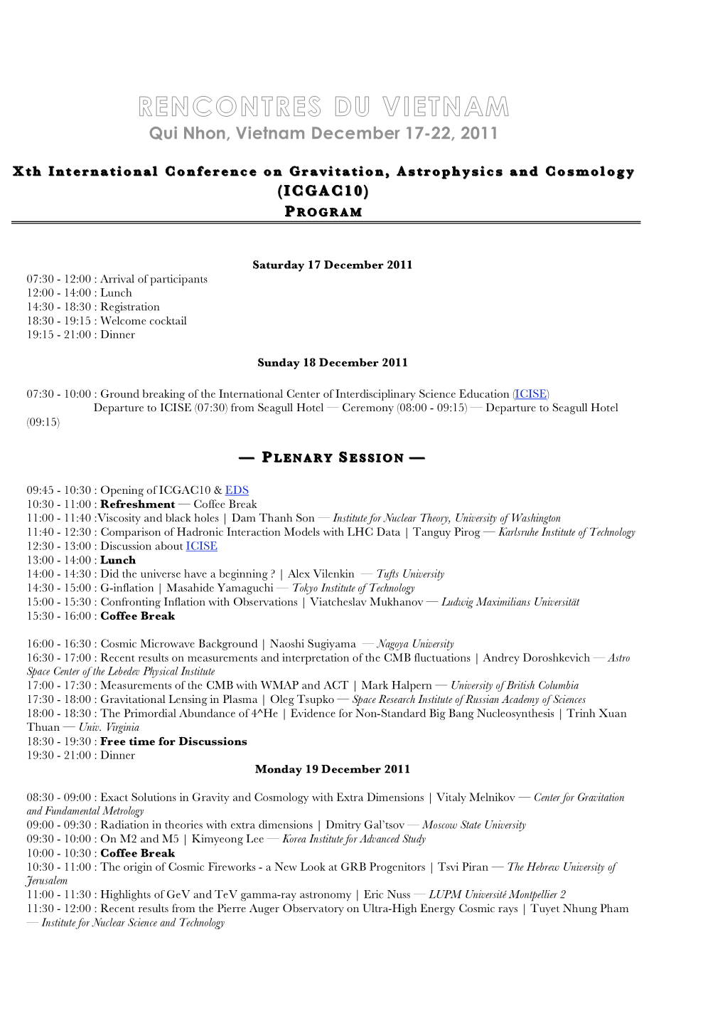 Program ICGAC10