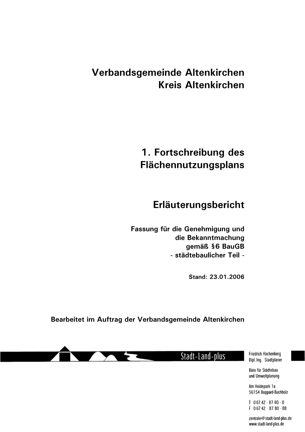 Verbandsgemeinde Altenkirchen Kreis Altenkirchen 1. Fortschreibung Des Flächennutzungsplans Erläuterungsbericht