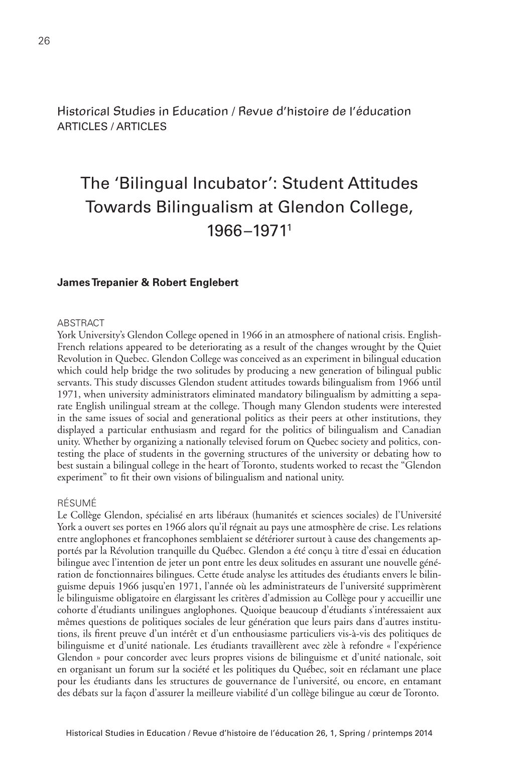 Student Attitudes Towards Bilingualism at Glendon College, 1966–19711