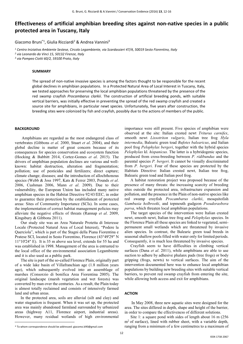 Effectiveness of Artificial Amphibian Breeding Sites Against Non-Native Species in a Public Protected Area in Tuscany, Italy