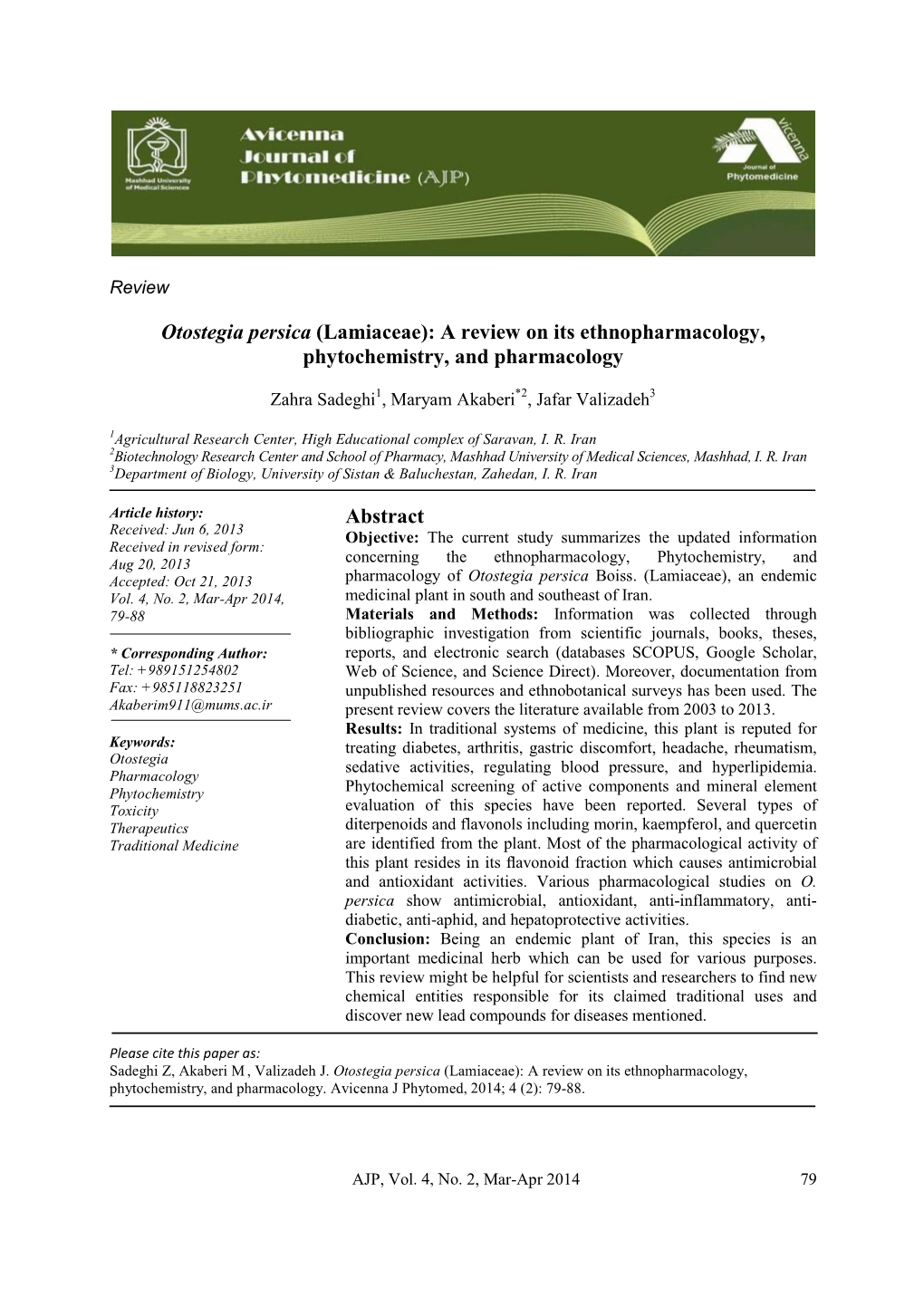 Otostegia Persica (Lamiaceae): a Review on Its Ethnopharmacology, Phytochemistry, and Pharmacology