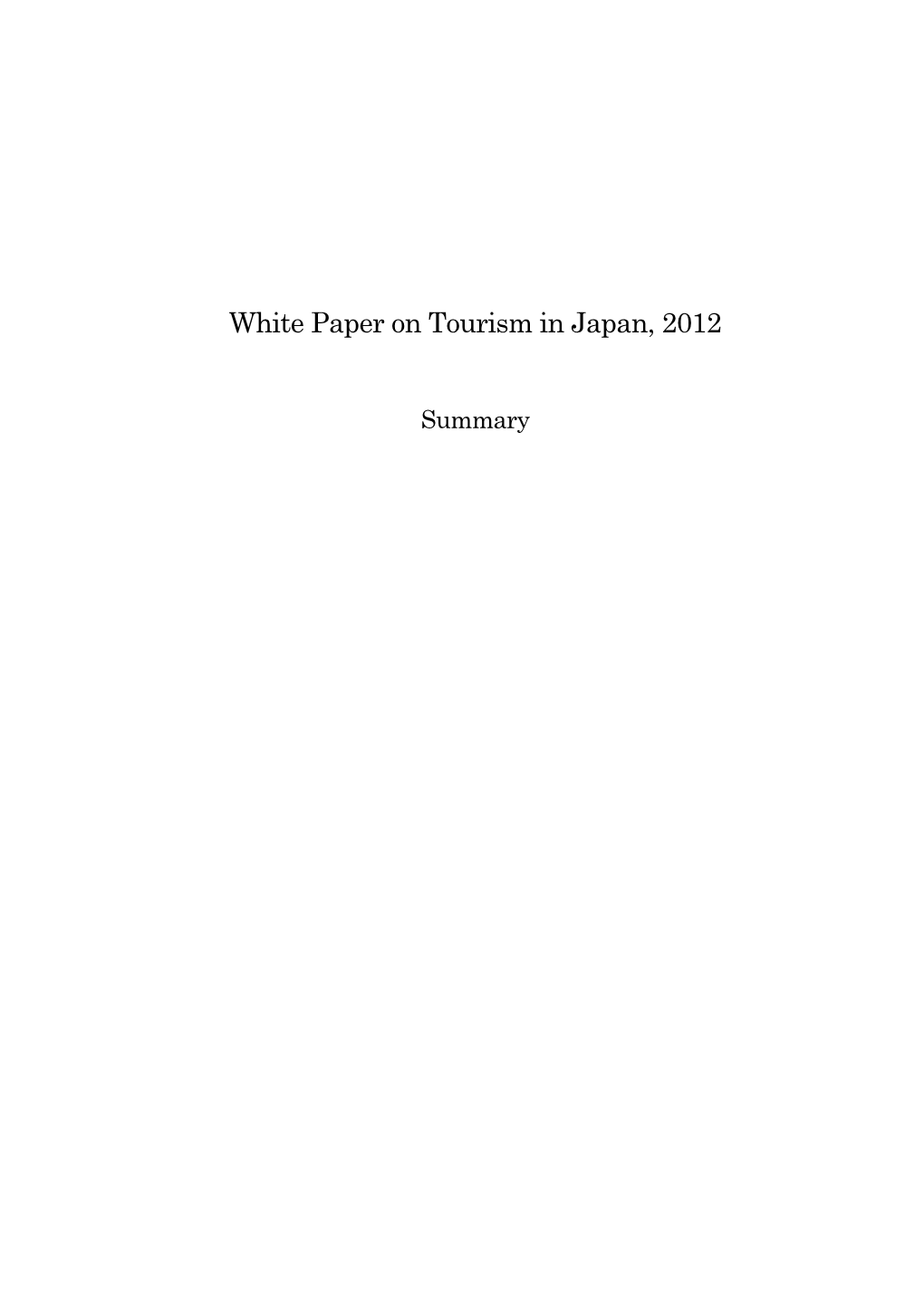 White Paper on Tourism in Japan, 2012