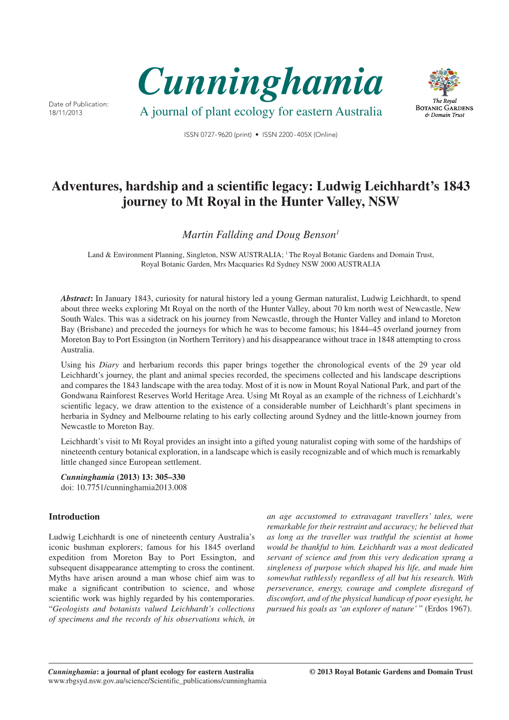 Cunninghamia Date of Publication: 18/11/2013 a Journal of Plant Ecology for Eastern Australia