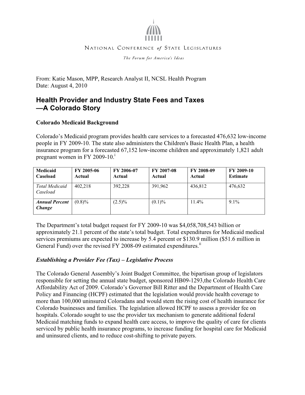 Health Provider and Industry State Fees and Taxes —A Colorado Story