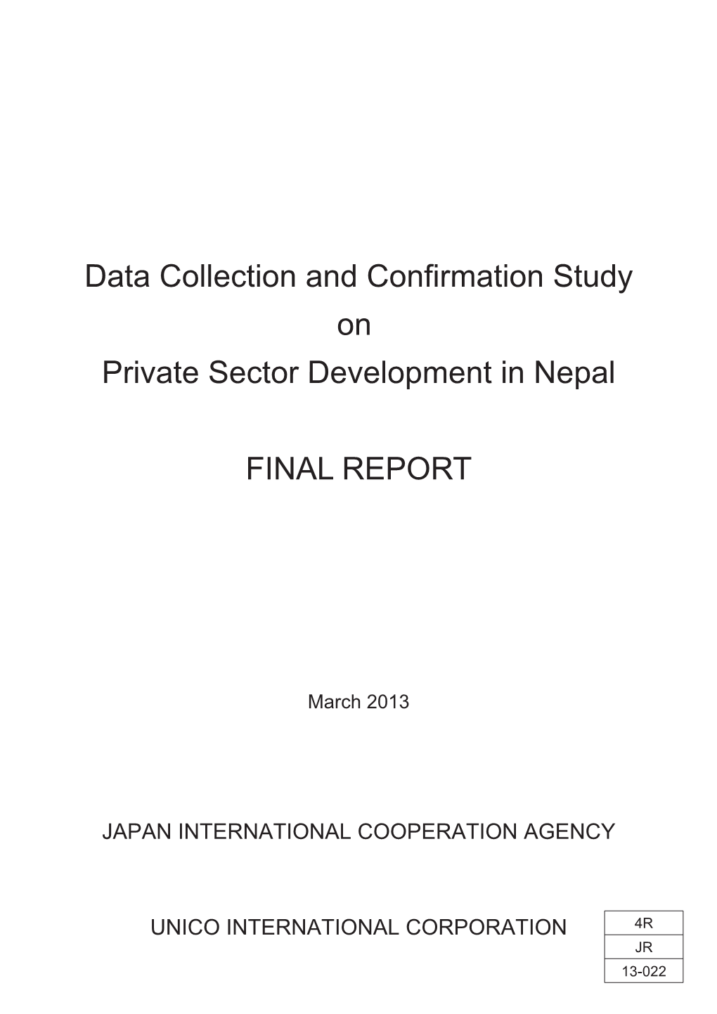 Data Collection and Confirmation Study on Private Sector Development in Nepal