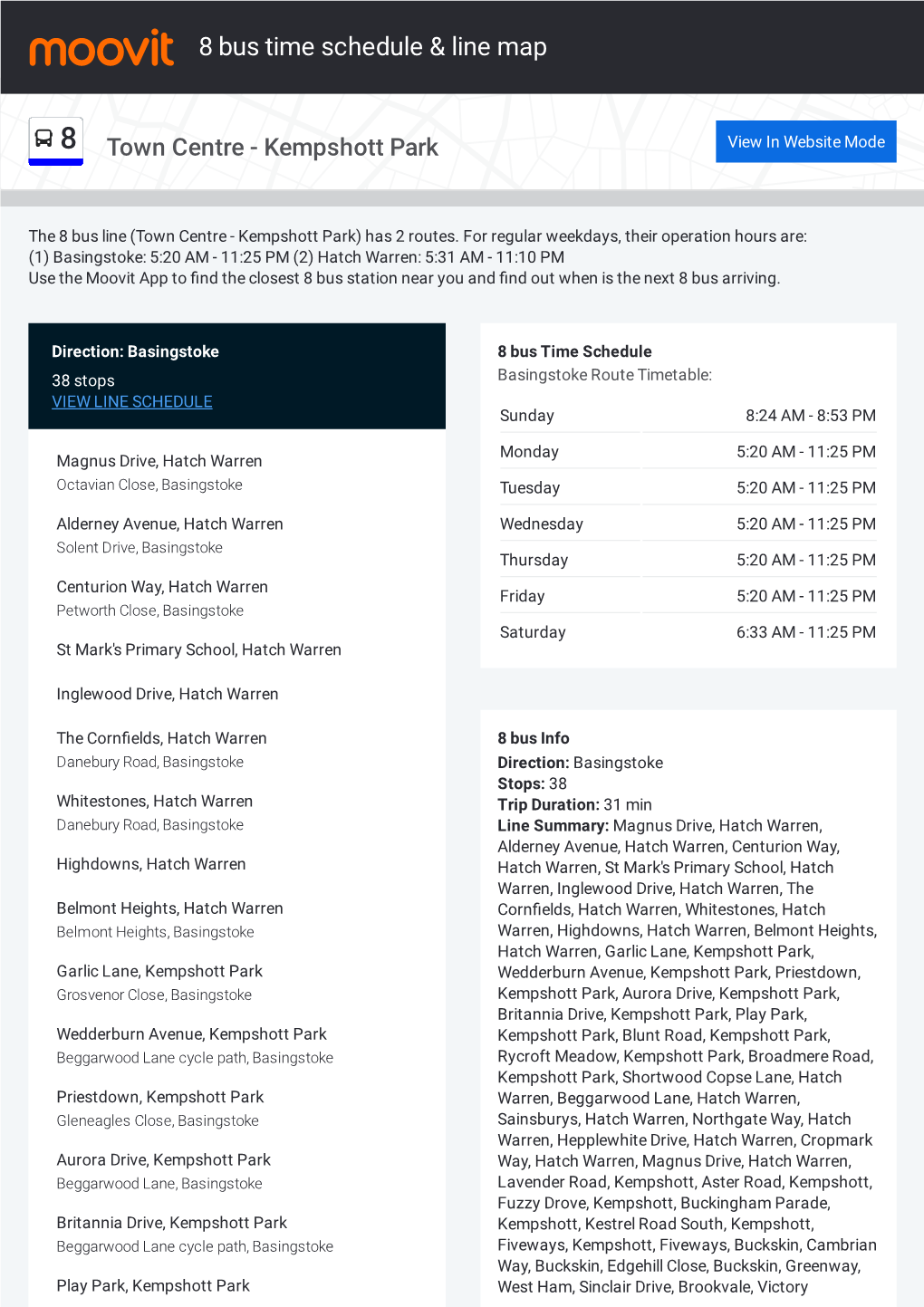 8 Bus Time Schedule & Line Route