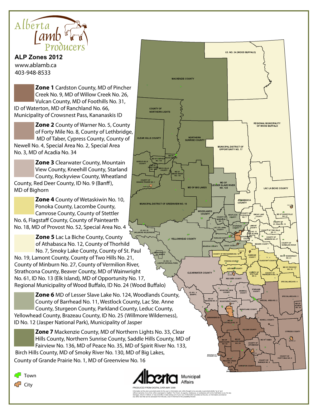 ALP Zones 2012 403-948-8533 MACKENZIE COUNTY Zone 1 Cardston County, MD of Pincher Creek No