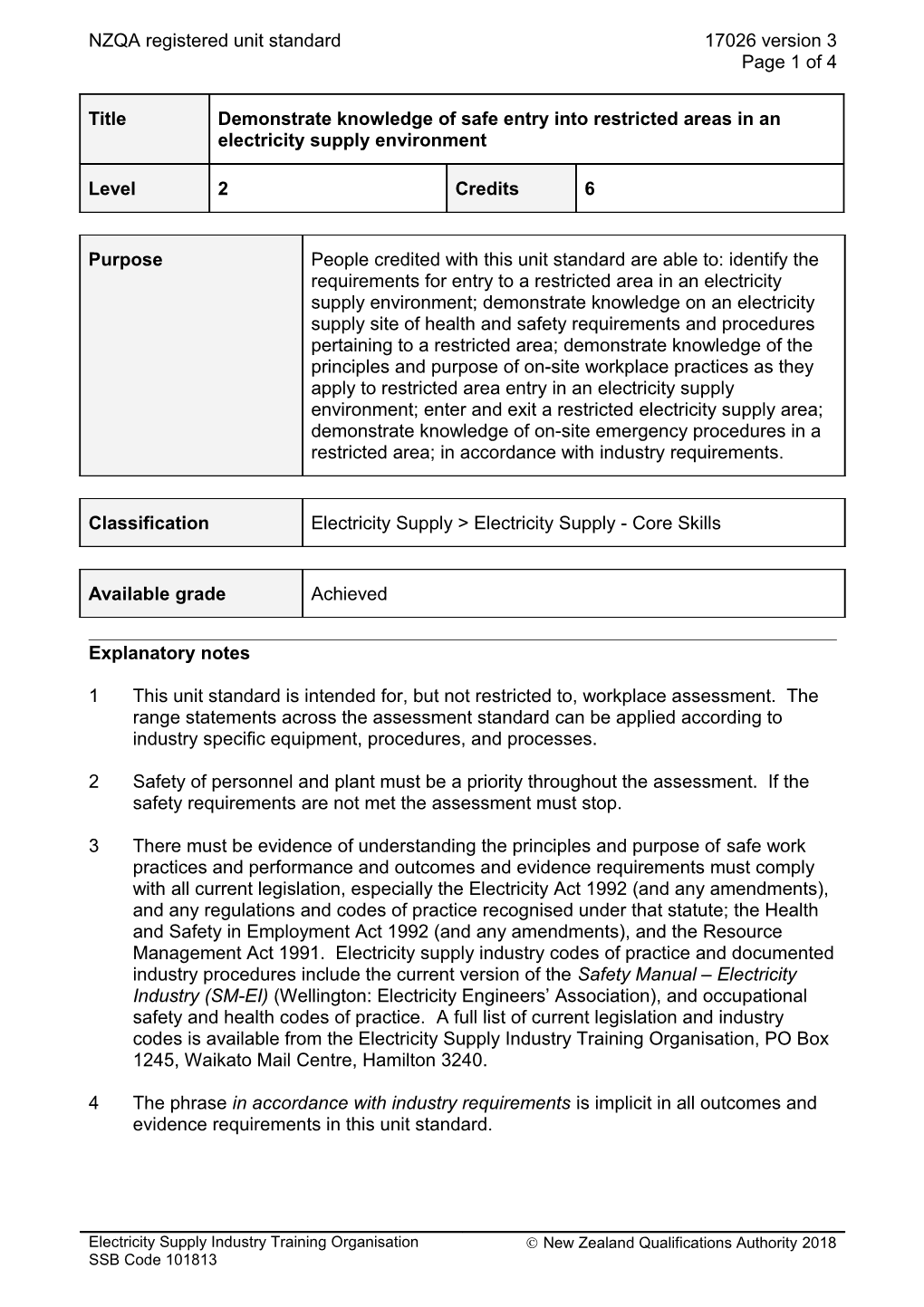 17026 Demonstrate Knowledge of Safe Entry Into Restricted Areas in an Electricity Supply