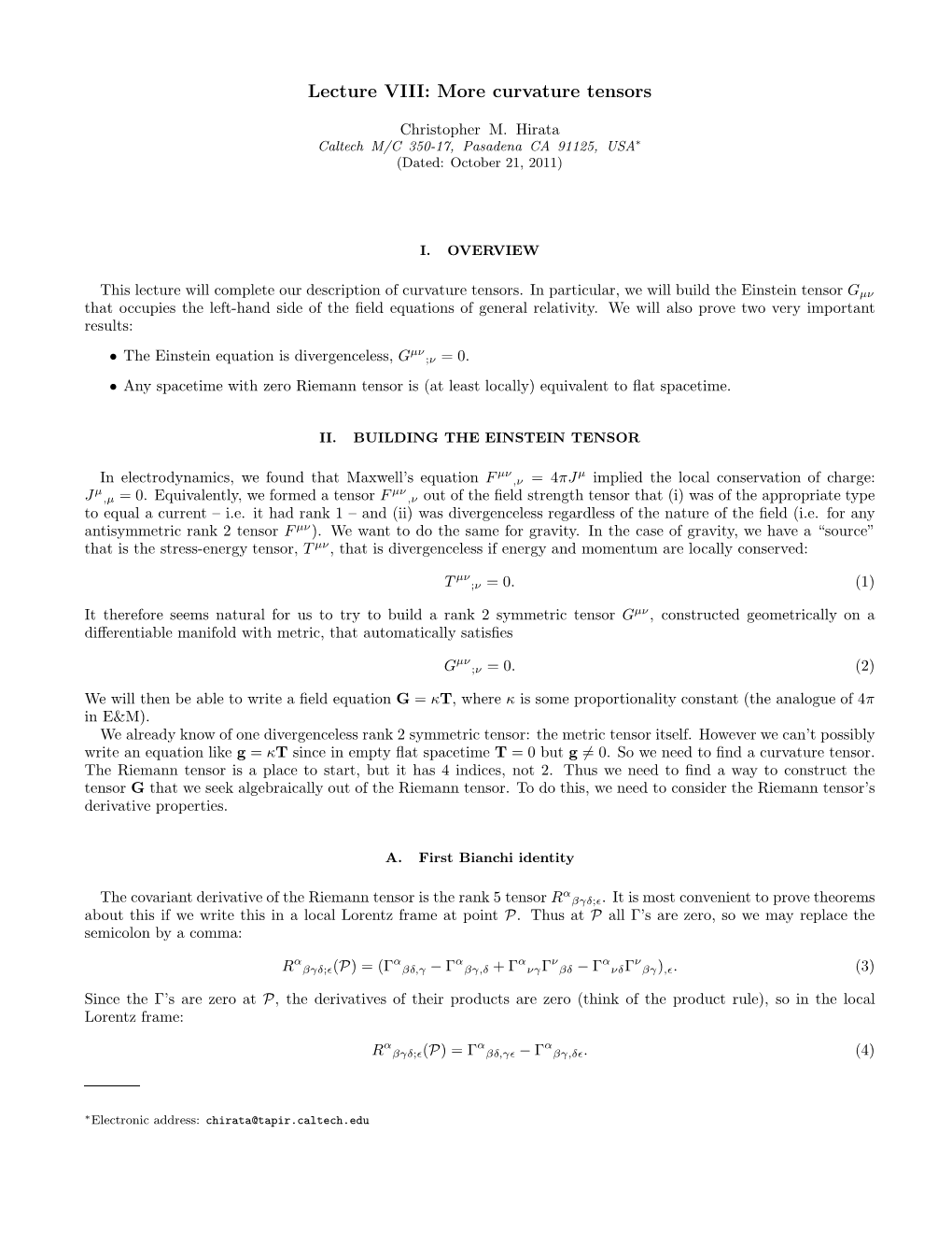 Curvature Tensors