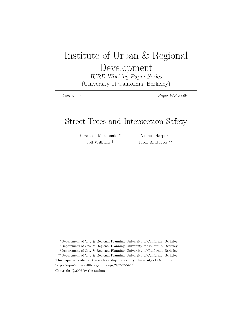 Street Trees and Intersection Safety