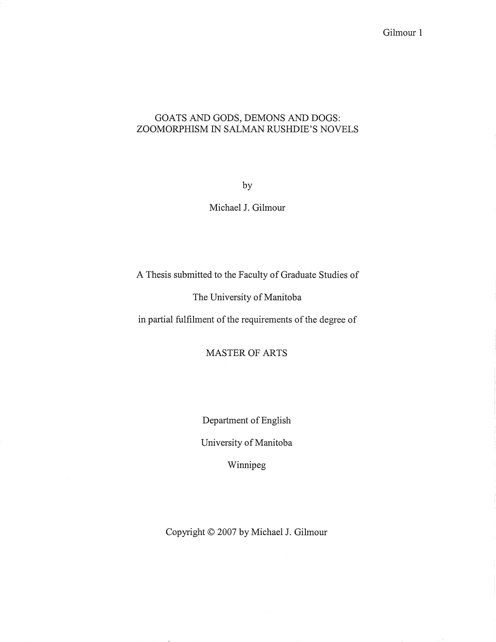 Gilmour I ZOOMORPHISM in SALMAN RUSHDIE's NOVELS By