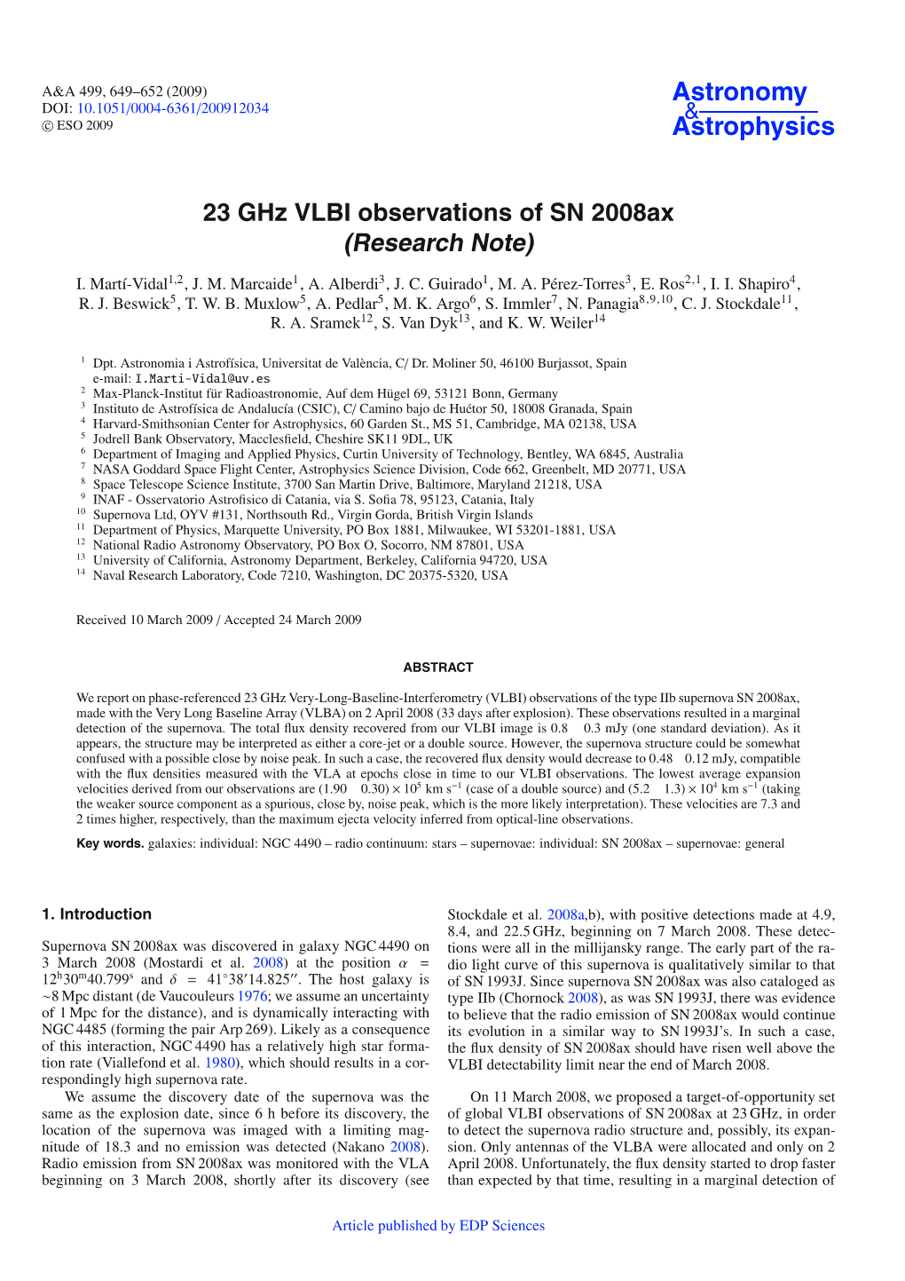 23 Ghz VLBI Observations of SN 2008Ax (Research Note)