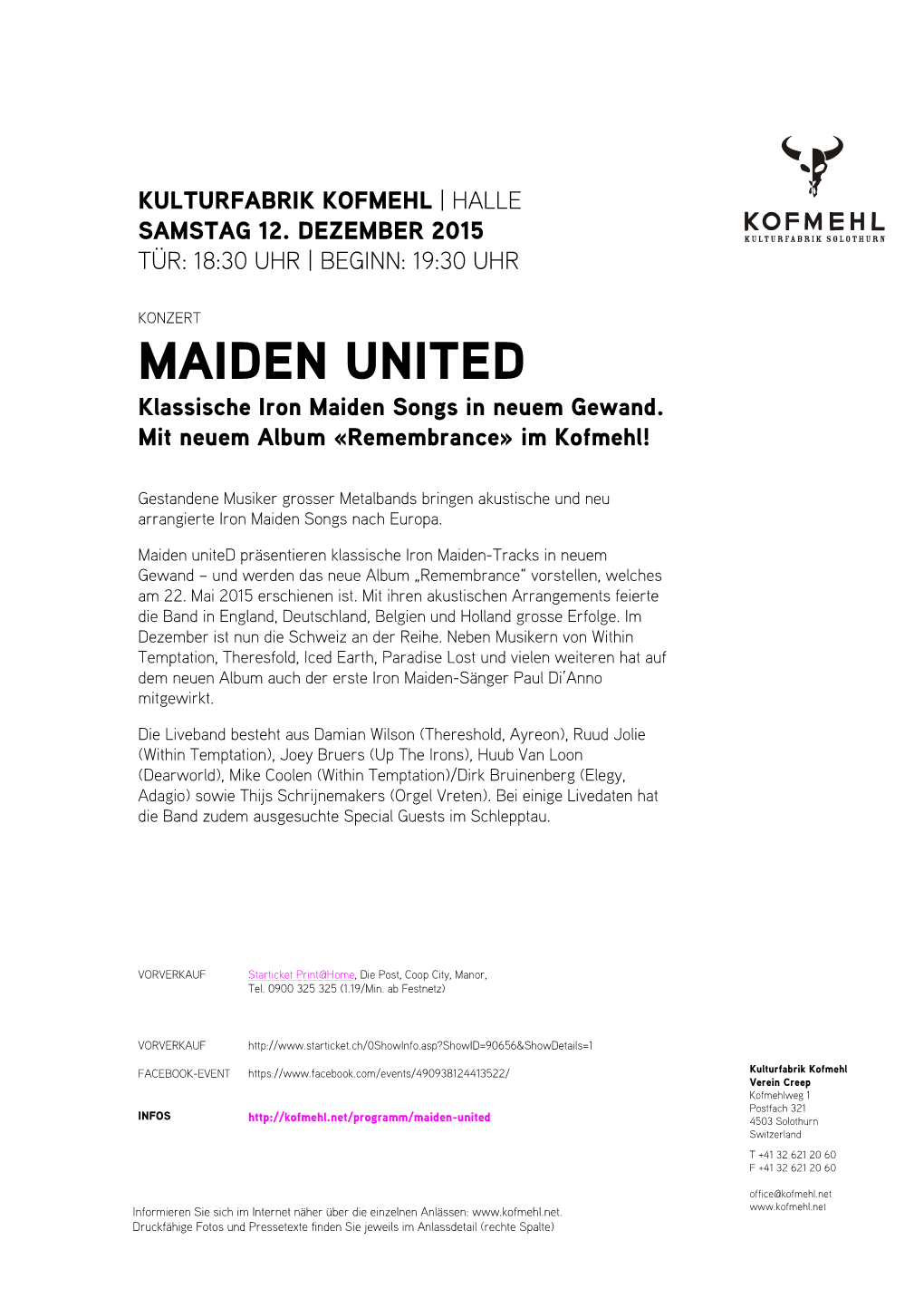 MAIDEN UNITED Klassische Iron Maiden Songs in Neuem Gewand