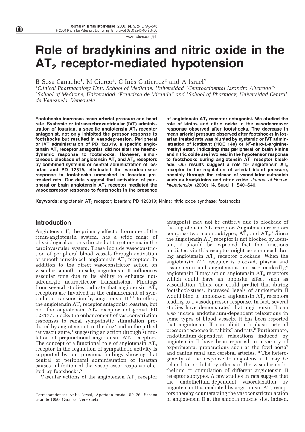 Role of Bradykinins and Nitric Oxide in the AT2 Receptor-Mediated Hypotension