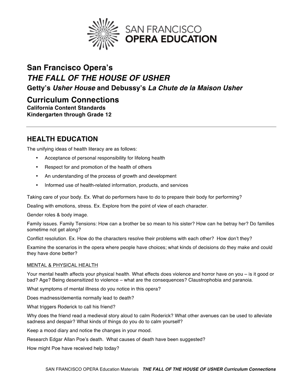 Usher Curriculum Connections California Content Standards Kindergarten Through Grade 12