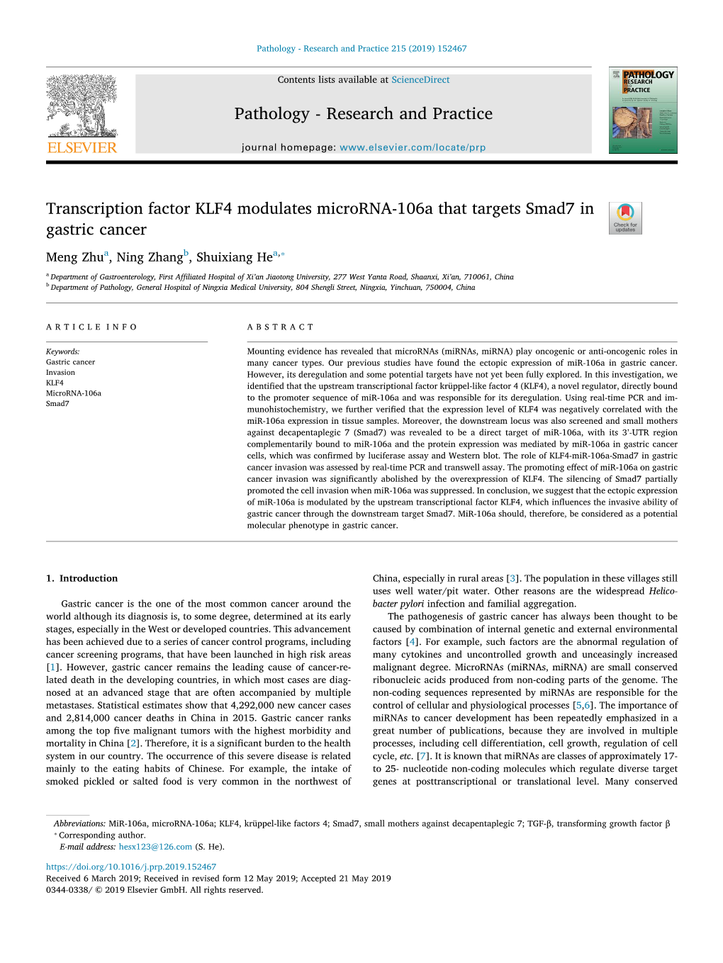 Transcription Factor KLF4 Modulates Microrna-106A That Targets