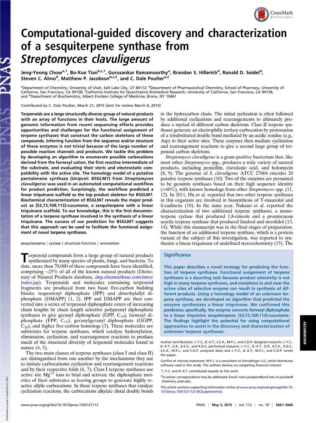 Computational-Guided Discovery and Characterization of a Sesquiterpene Synthase from Streptomyces Clavuligerus