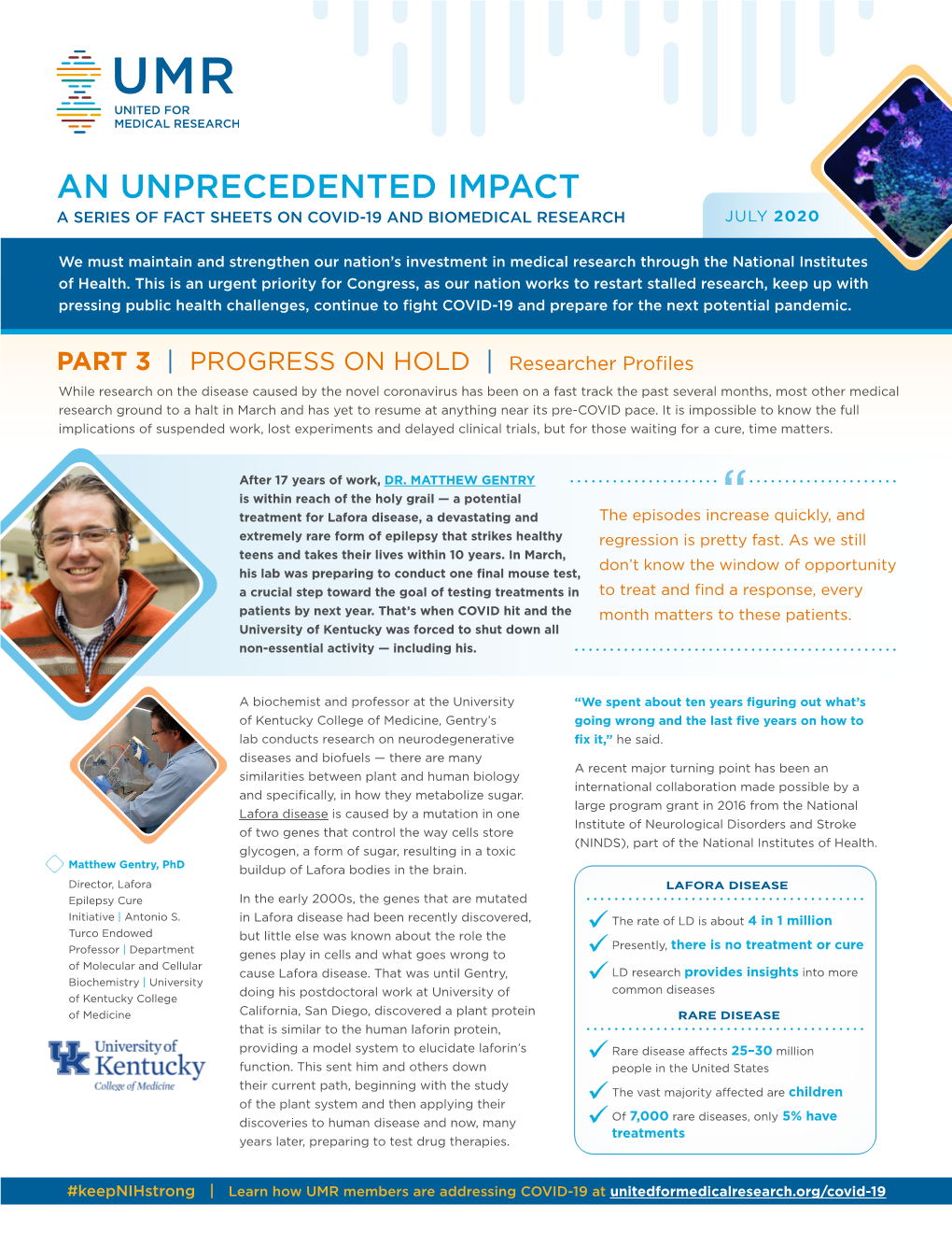 An Unprecedented Impact a Series of Fact Sheets on Covid-19 and Biomedical Research July 2020