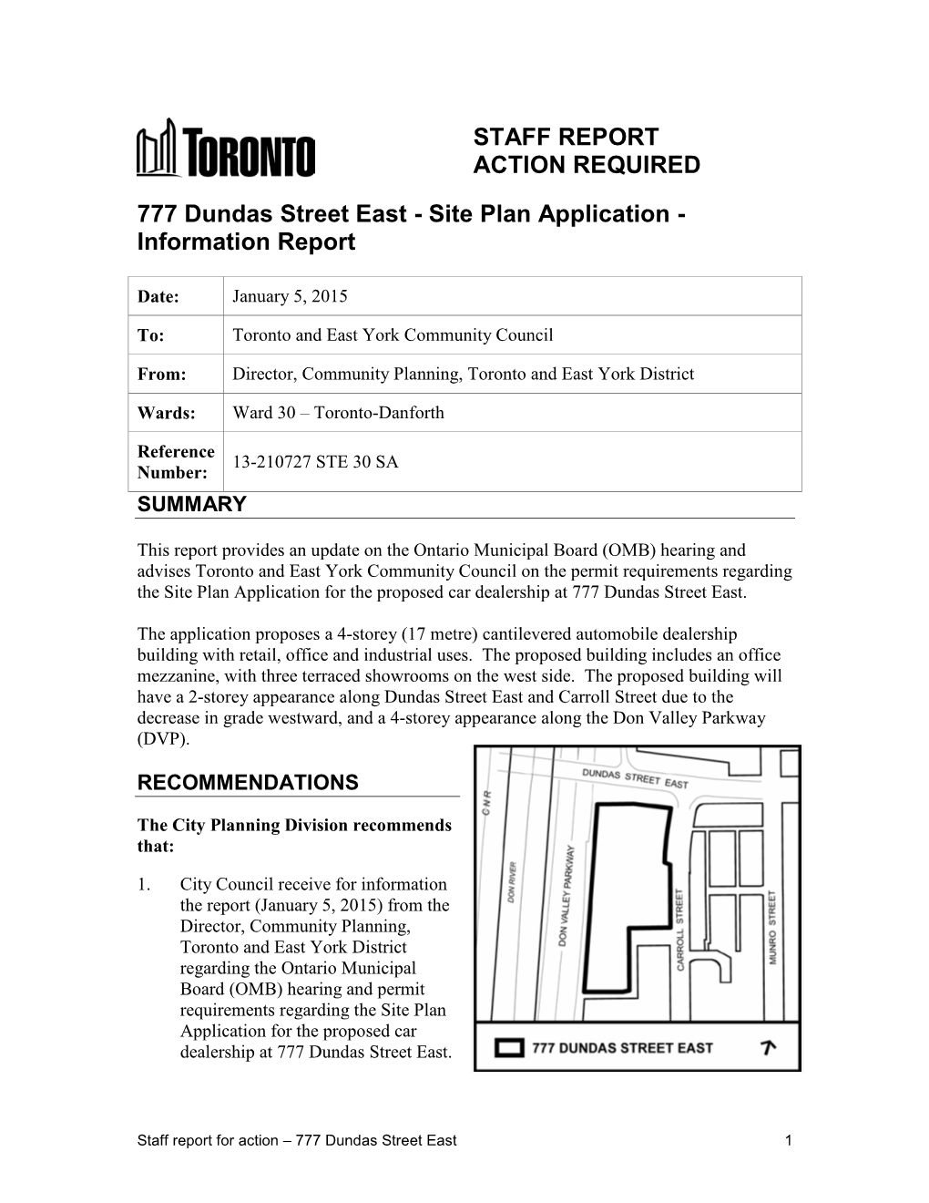 STAFF REPORT ACTION REQUIRED 777 Dundas Street East