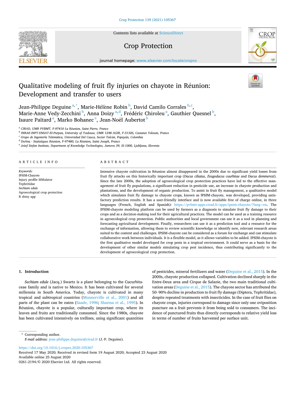 Qualitative Modeling of Fruit Fly Injuries on Chayote in Réunion