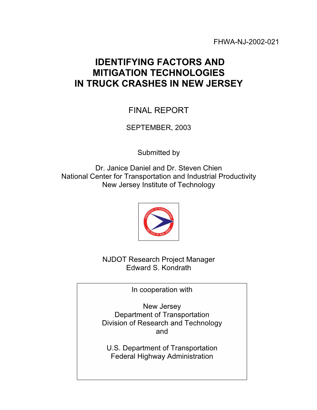 Identifying Factors and Mitigation Technologies in Truck Crashes in New Jersey
