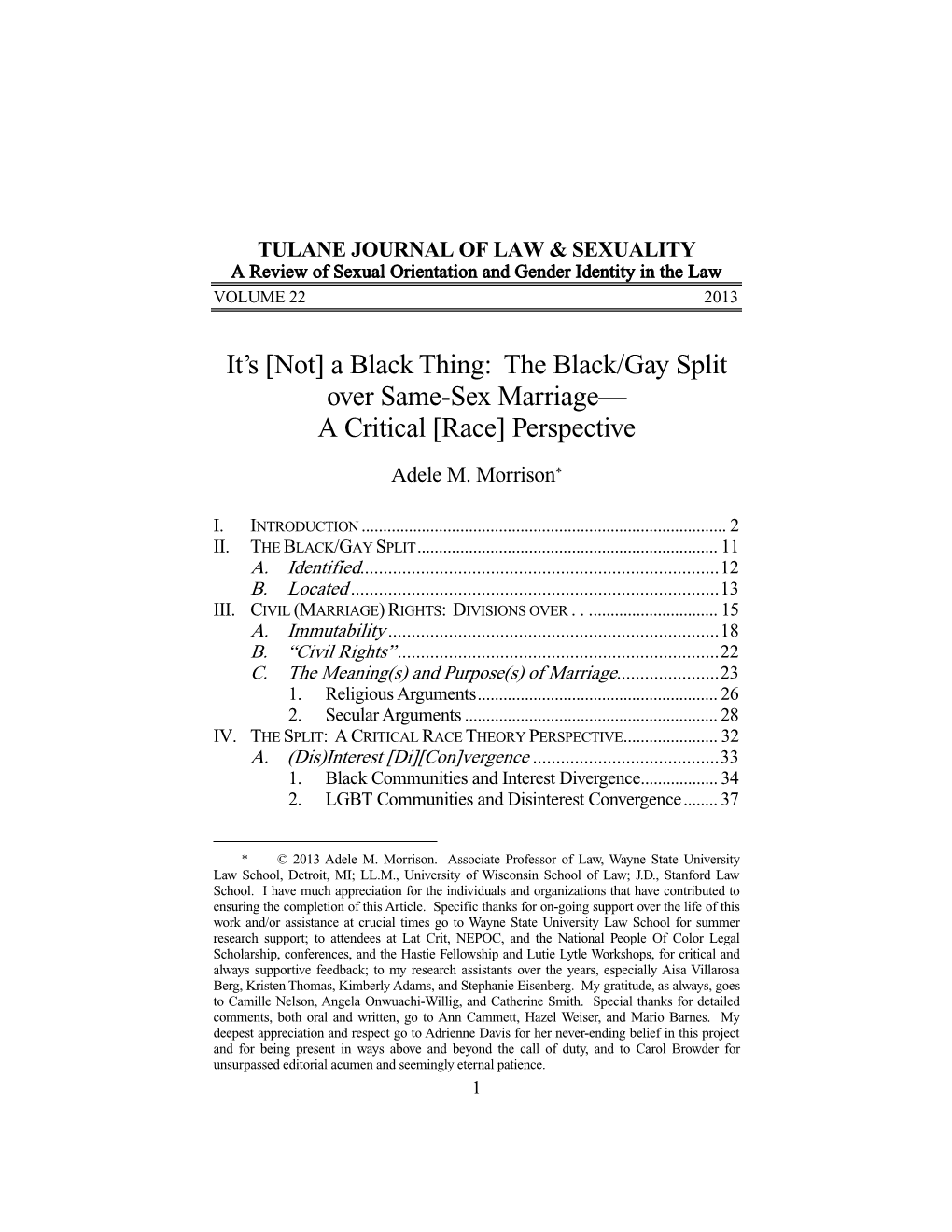 The Black/Gay Split Over Same-Sex Marriage— a Critical [Race] Perspective