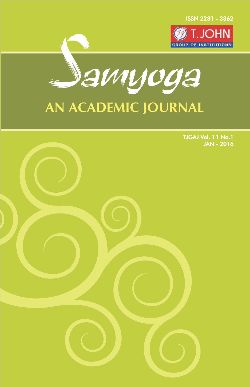 Samyoga ISSN 2231 - 3362 an ACADEMIC JOURNAL