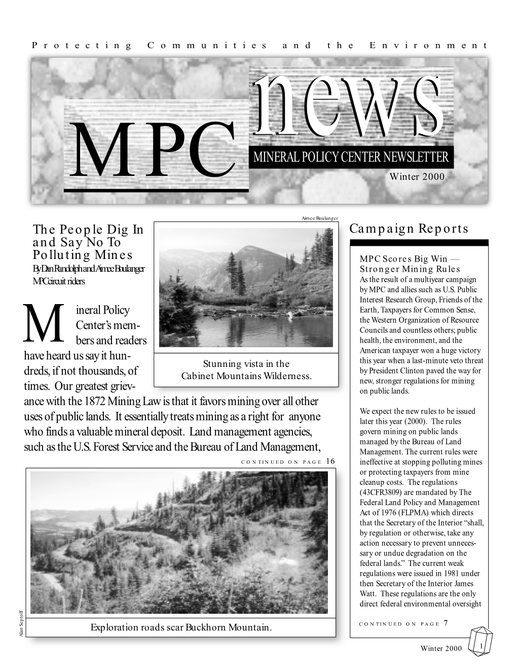 MINERAL POLICY CENTER NEWSLETTER MPC Winter 2000