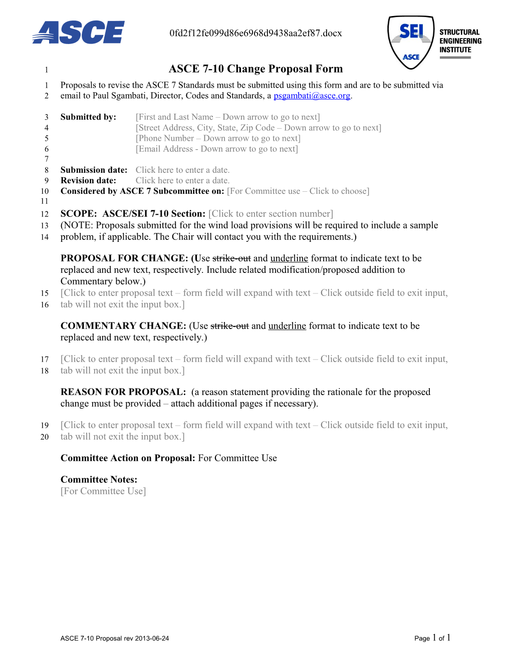 ASCE 7-10 Change Proposal Form