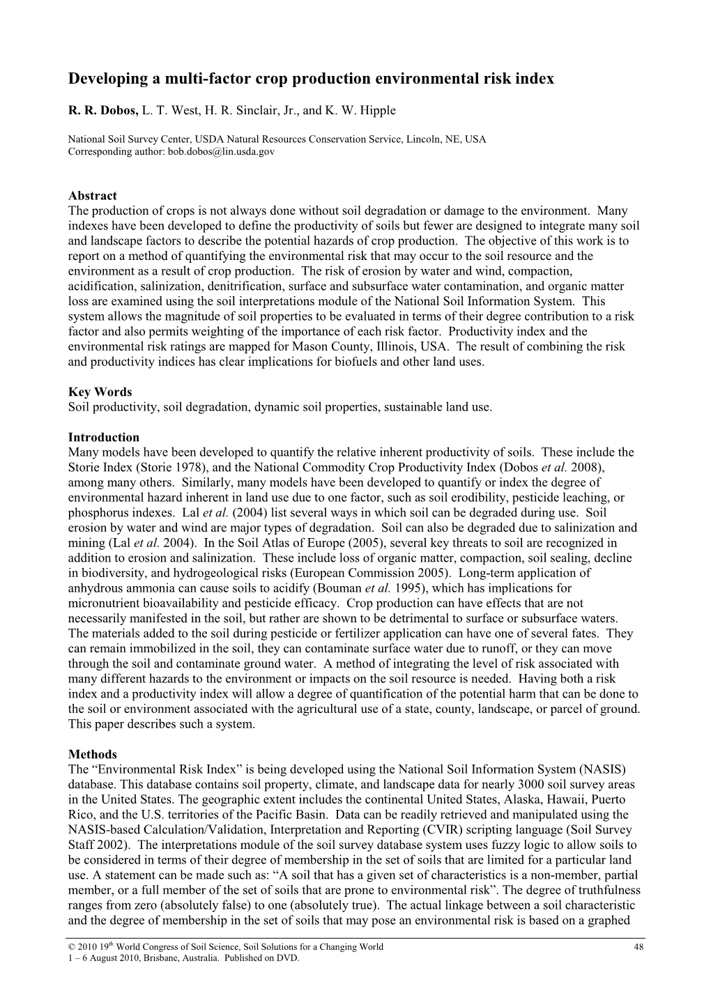 Developing a Multi-Factor Crop Production Environmental Risk Index