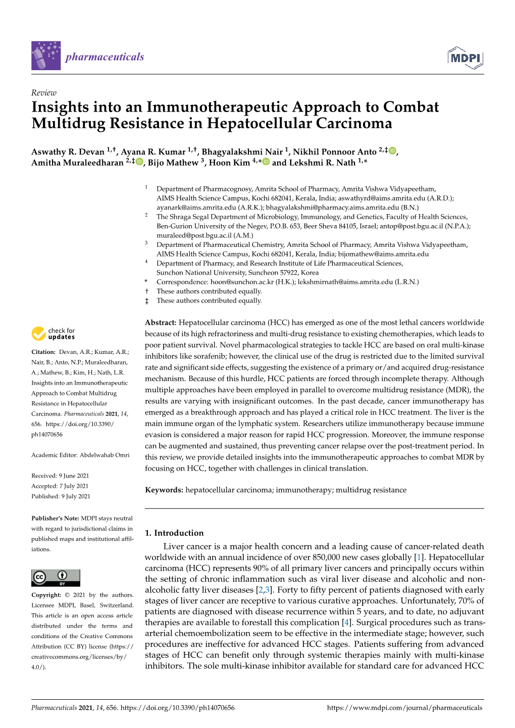 Insights Into an Immunotherapeutic Approach to Combat Multidrug Resistance in Hepatocellular Carcinoma