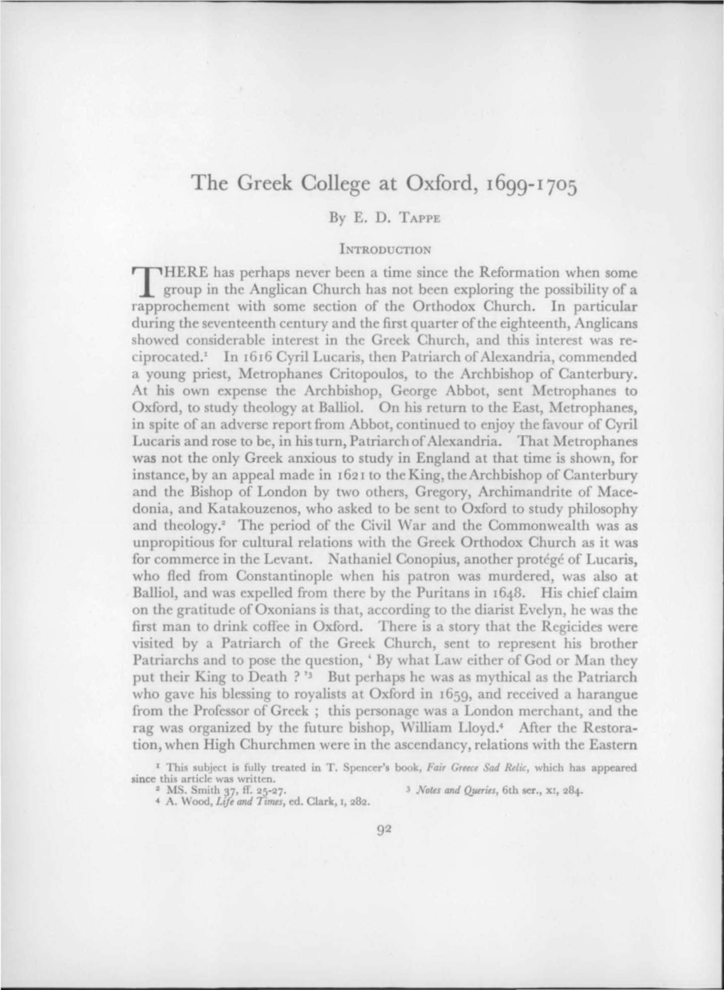 The Greek College at Oxford, 1699-1705