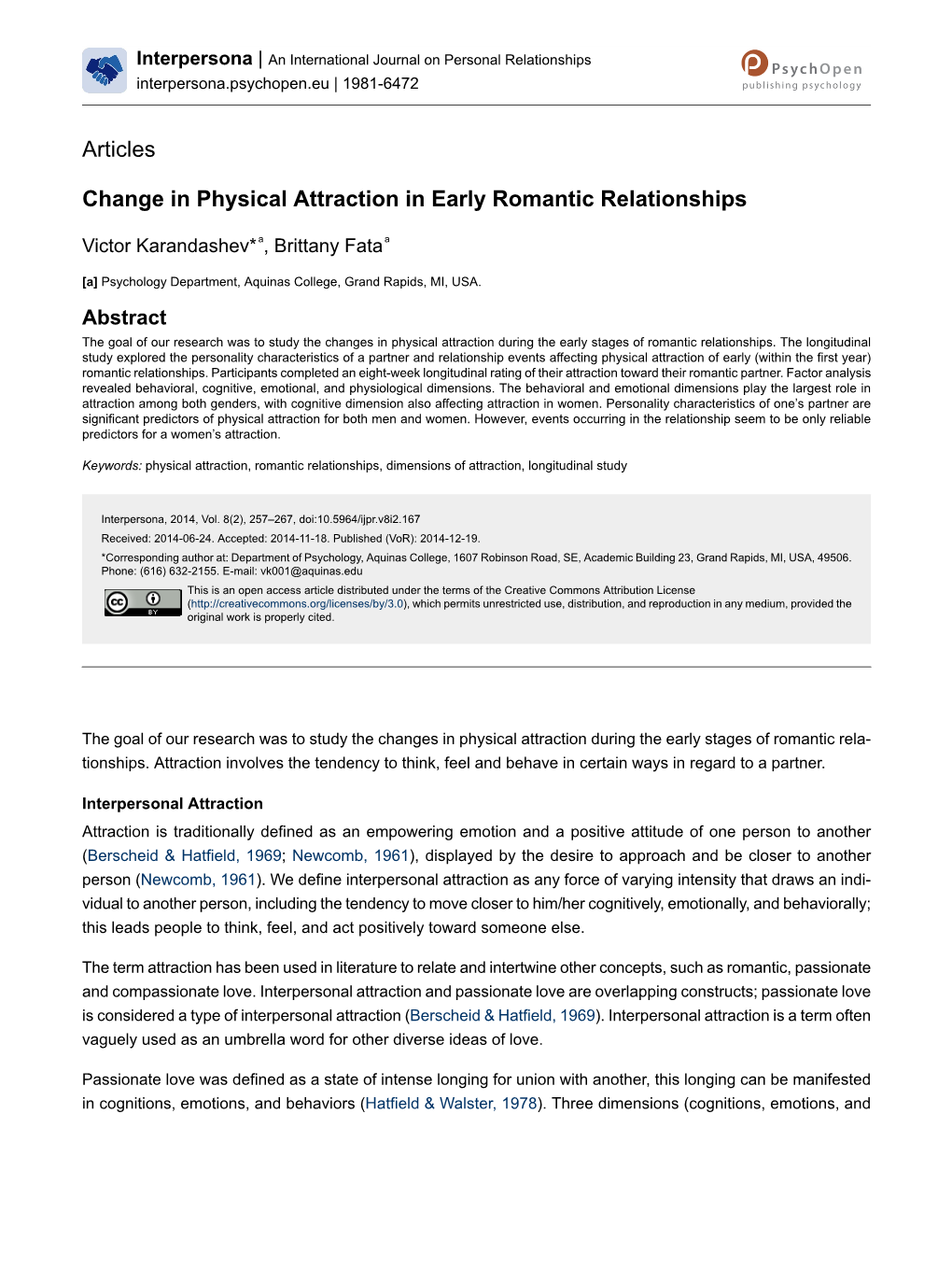 Change in Physical Attraction in Early Romantic Relationships