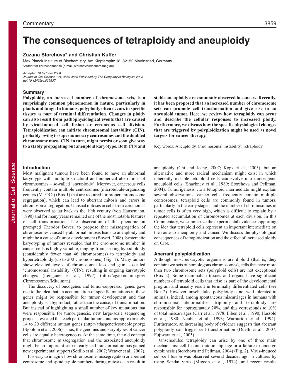 The Consequences of Tetraploidy and Aneuploidy