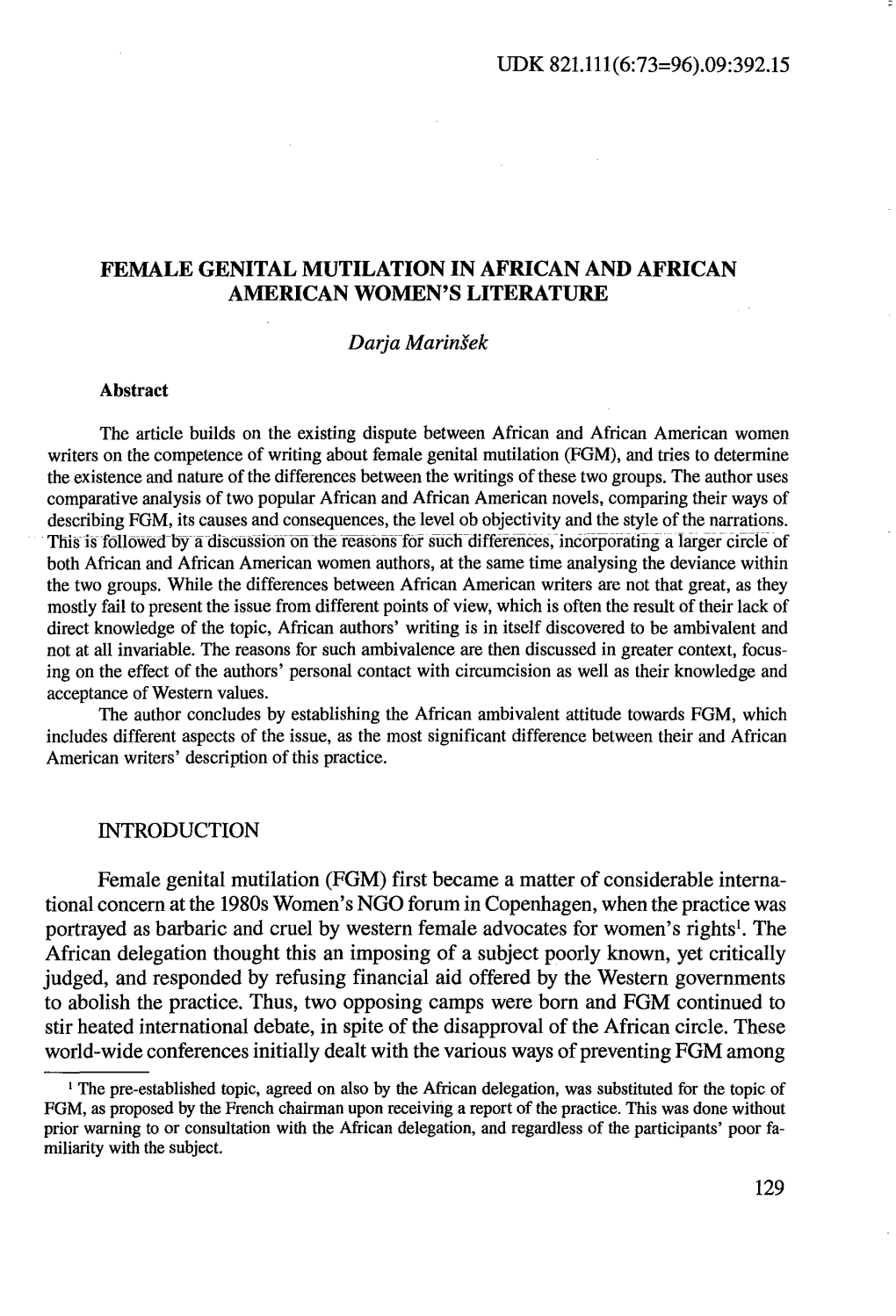 09:392.15 Female Genital Mutilation in African And