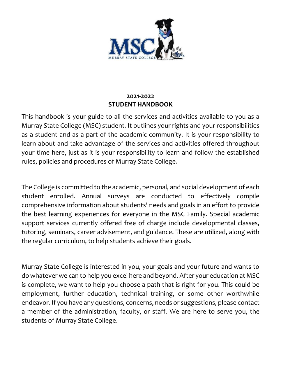 2021-2022 MSC Student Handbook