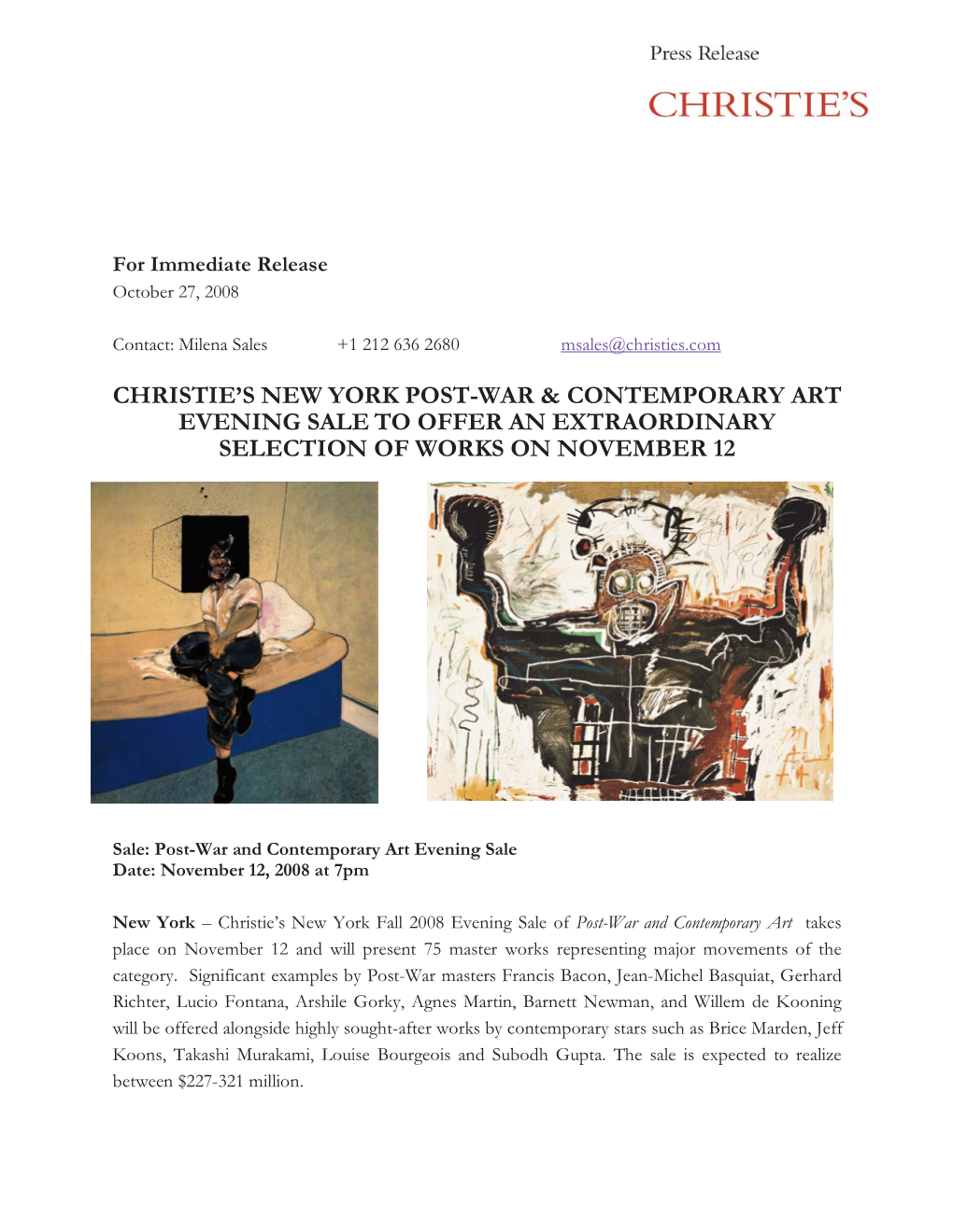 Christie's New York Post-War & Contemporary Art