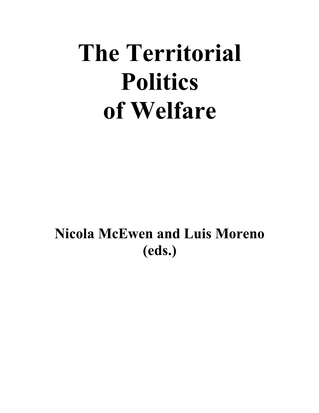 The Territorial Politics of Welfare