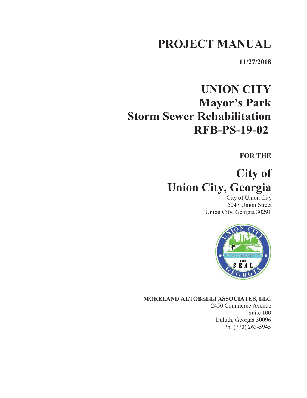 UNION CITY Mayor's Park Storm Sewer Rehabilitation RFB-PS-19-02