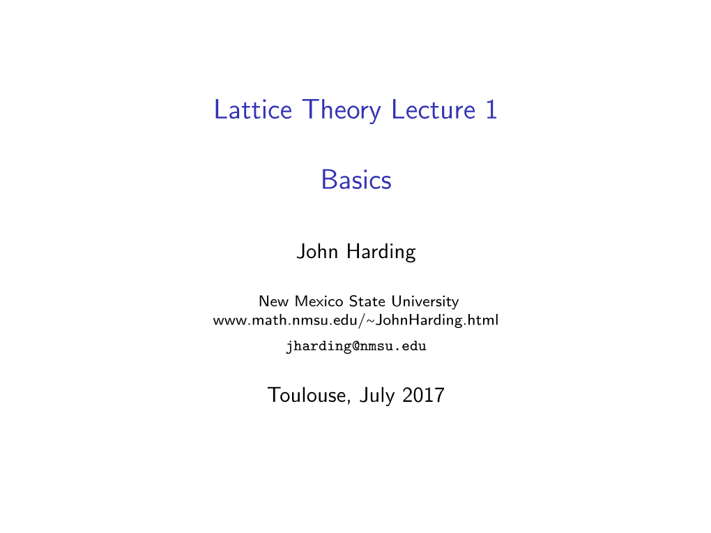 Lattice Theory Lecture 1 Basics