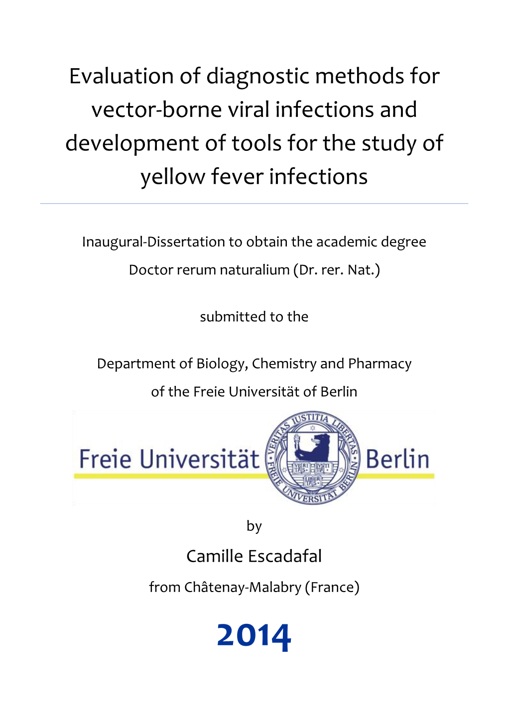 Evaluation of Diagnostic Methods for Vector-Borne Viral Infections and Development of Tools for the Study of Yellow Fever Infections
