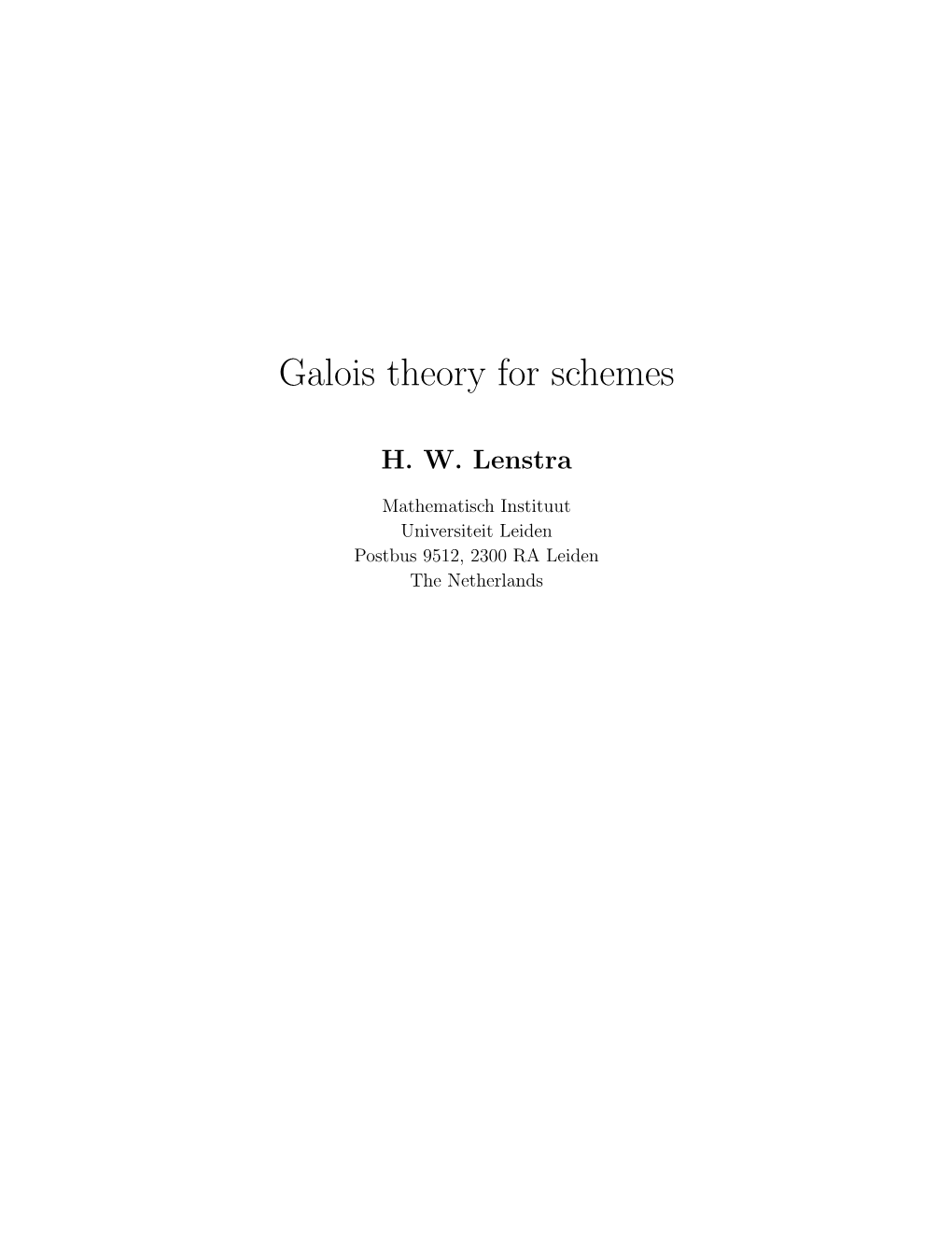 Galois Theory for Schemes