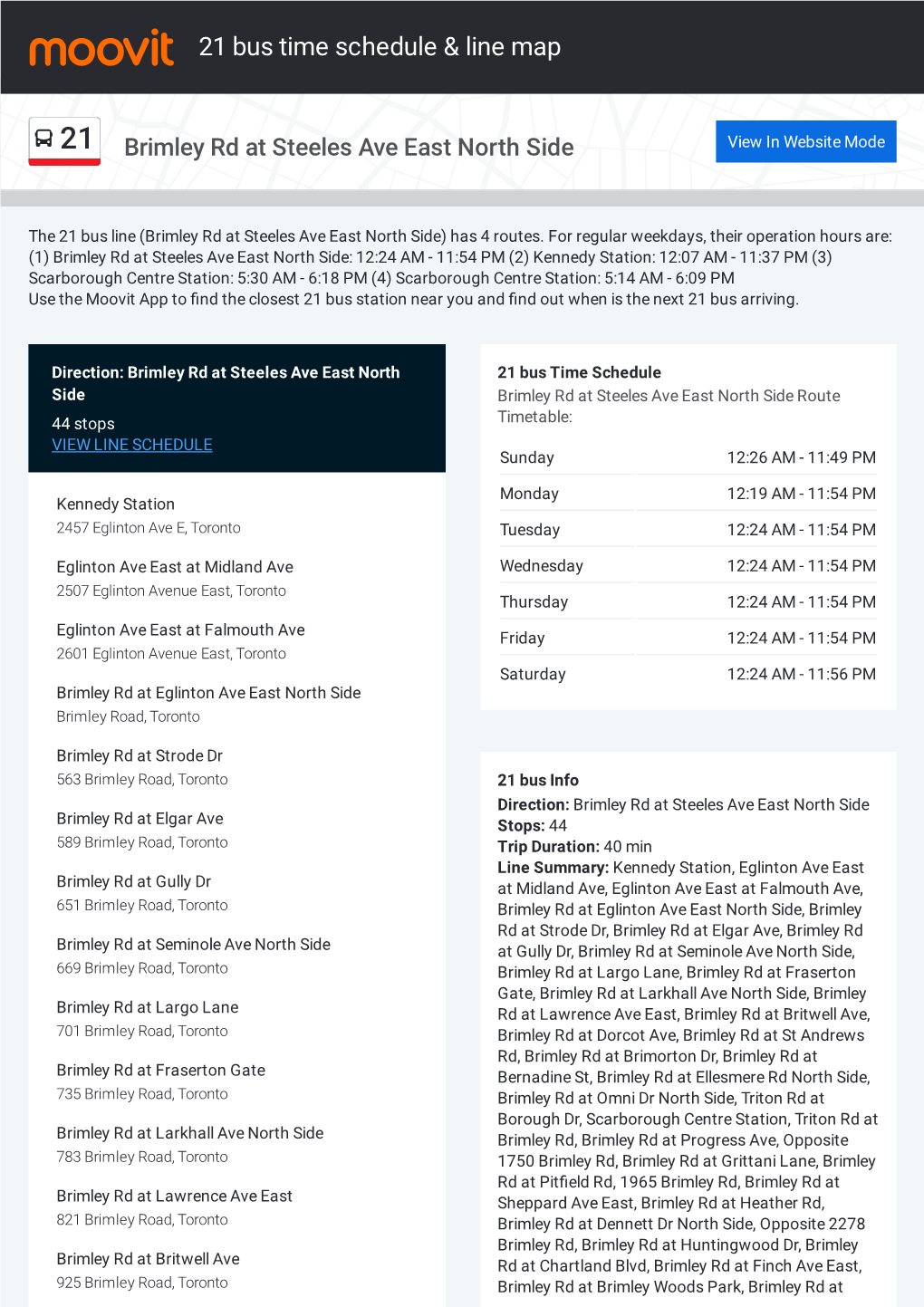 21 Bus Time Schedule & Line Route