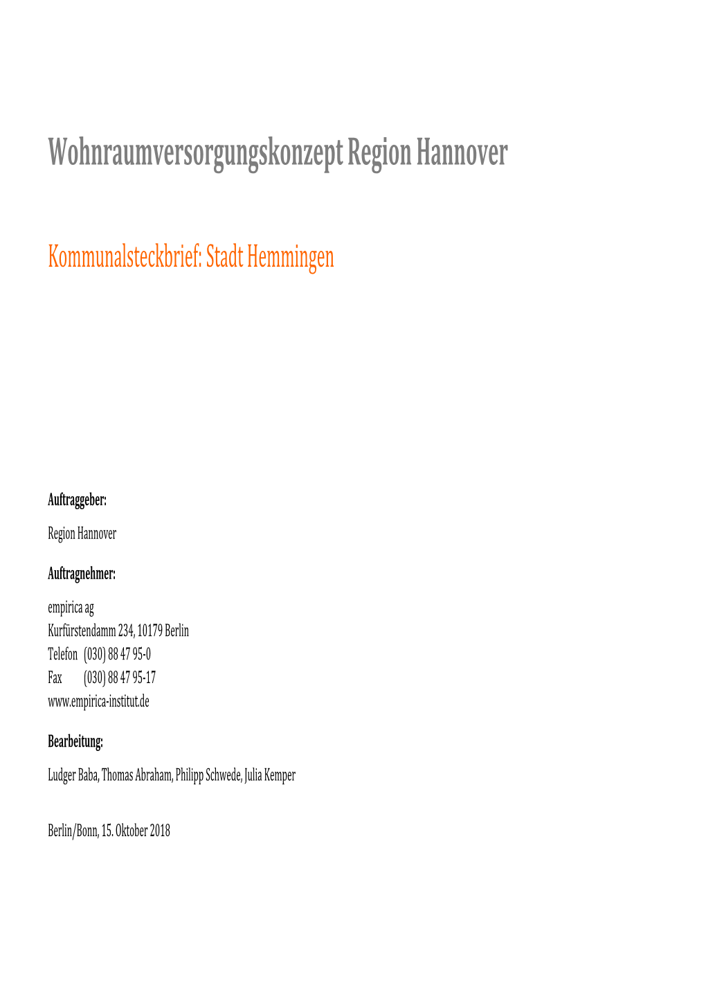 Kommunalsteckbrief Stadt Hemmingen