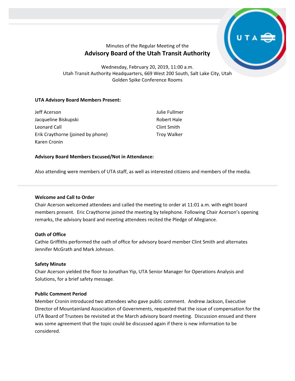 Advisory Board of the Utah Transit Authority