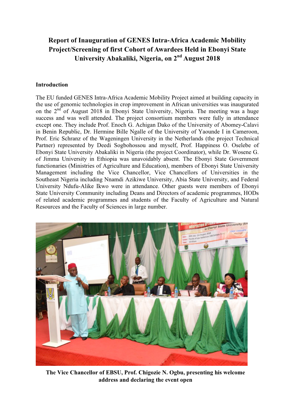 Report of Inauguration of GENES Intra-Africa Academic Mobility Project